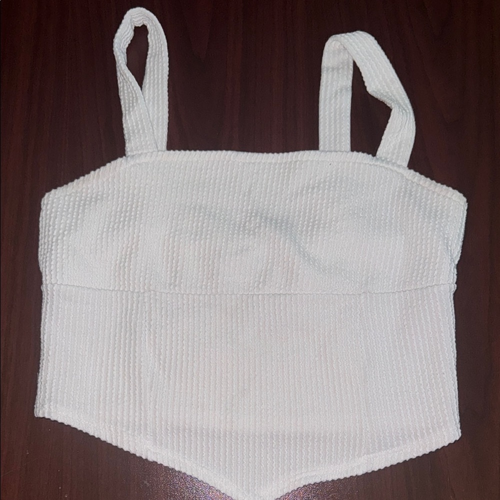 Rue21 Cream Ribbed Sleeveless Crop Tank Top